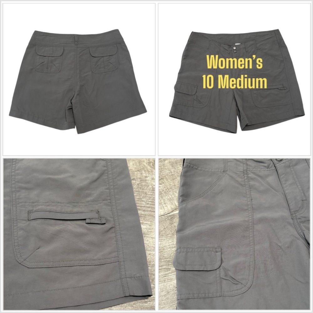 Women’s Athleta 10 Medium Gray Grey Shorts Nylon Mid Rise Cargo Lightweight